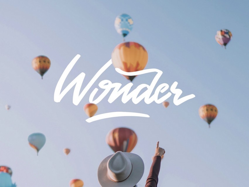 wonder balloons sky inscription girl hat Isolated Character on HighResolution PNG 4k wallpaper