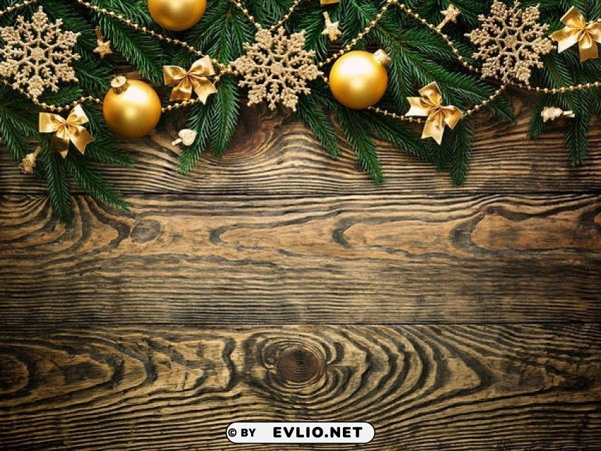wooden christmaswith gold ornaments Clear background PNGs