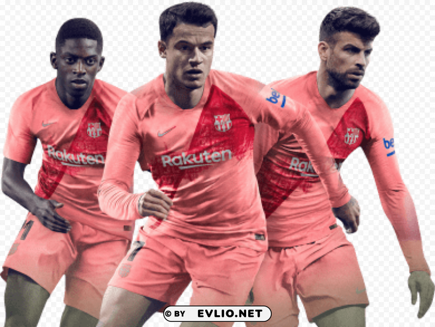 ousmane dembele philippe coutinho & gerard pique ClearCut Background PNG Isolated Subject