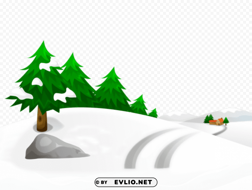 snowy winter ground with trees and house HD transparent PNG