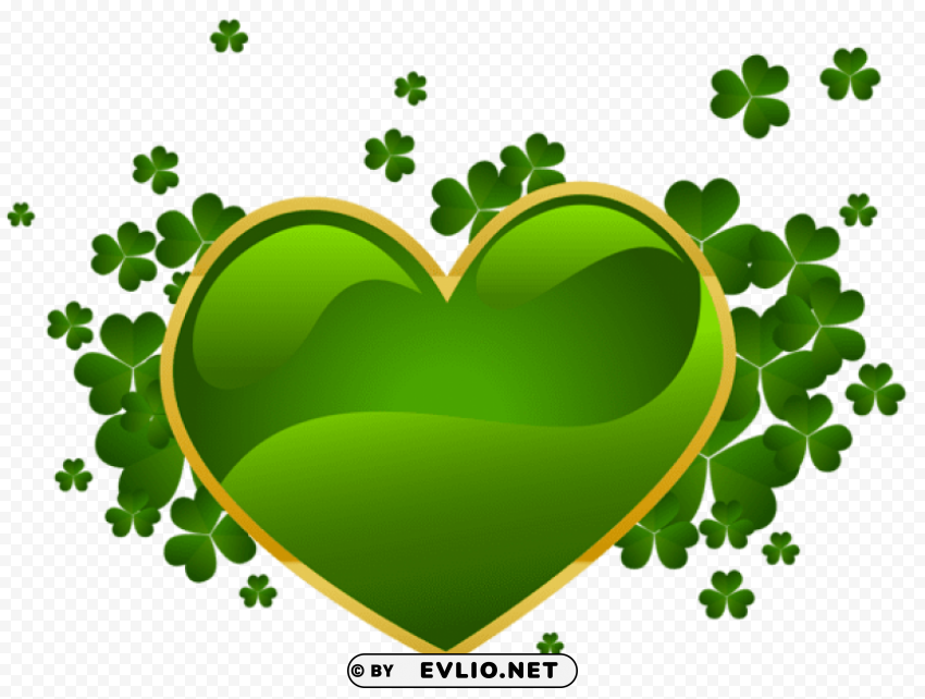 st patricks day heart with shamrock PNG with no bg