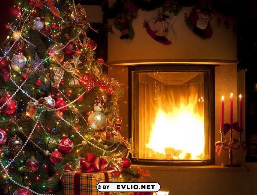 christmaswith fireplace and tree Clear PNG pictures assortment
