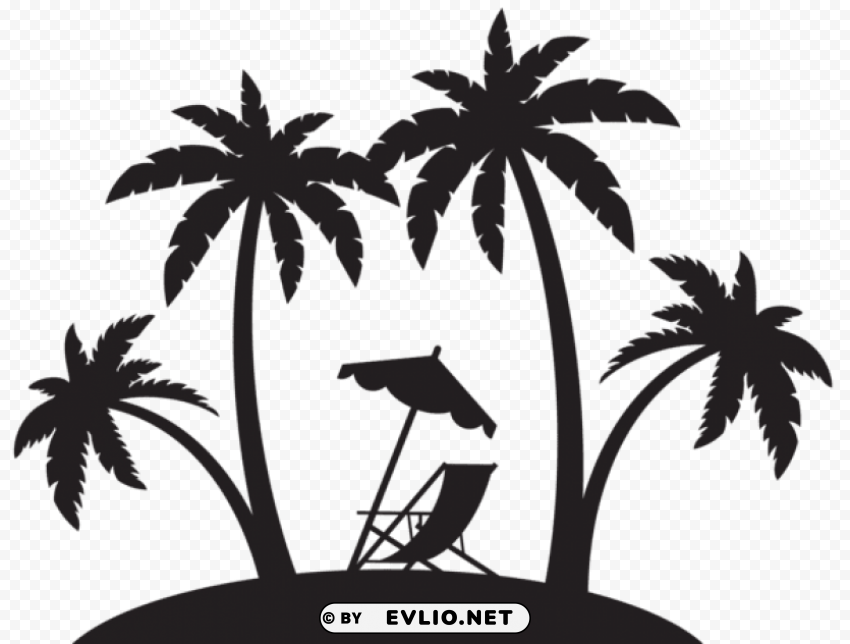 palms and beach chair silhouette PNG images with no background essential