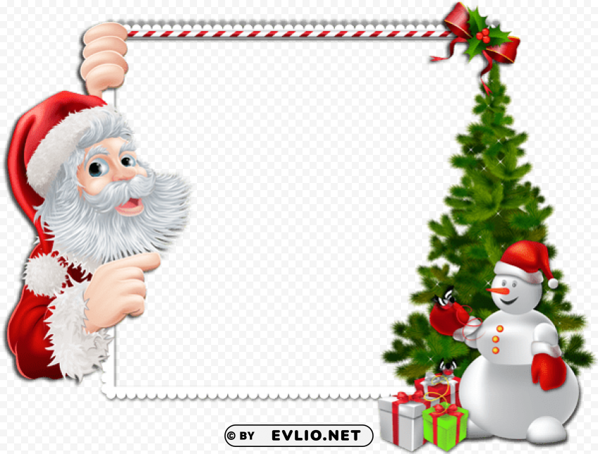 large christmas frame with santa and snowman PNG with no background free download