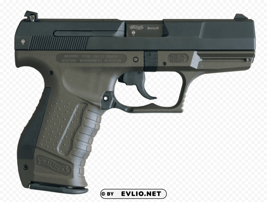 classic 9mm greenish gun Isolated Character in Transparent PNG