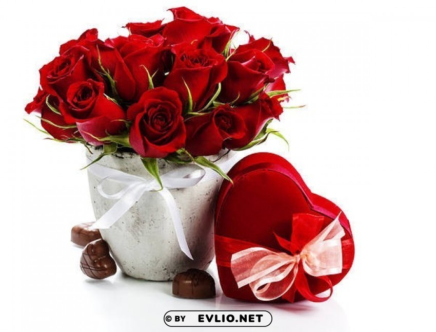 Vase With Red Roses And Chocolates PNG Download Free