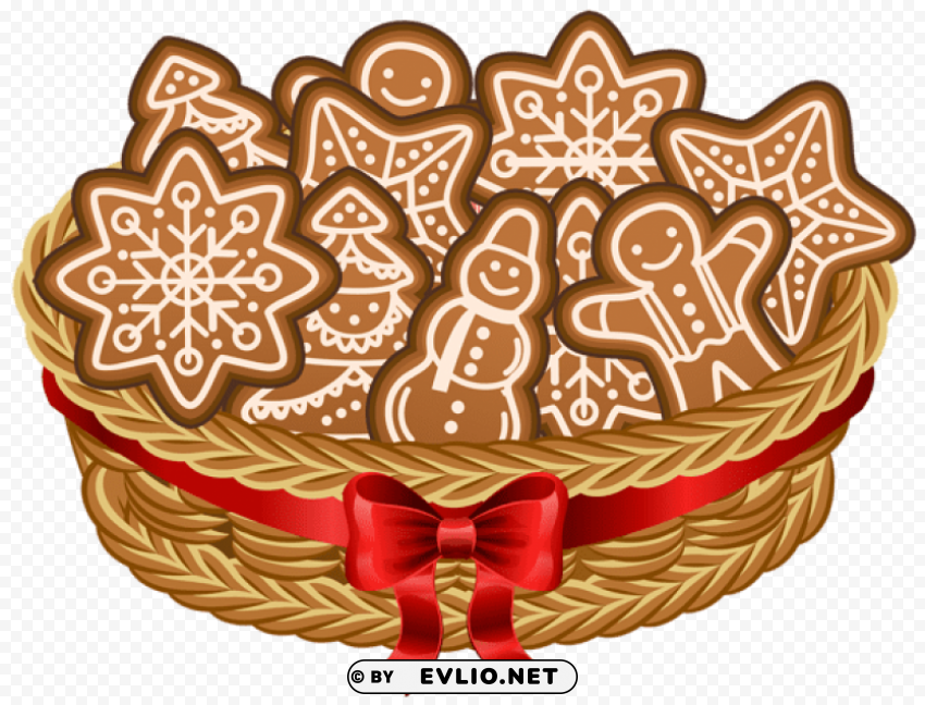christmas basket with gingerbread cookies Transparent PNG Isolated Item