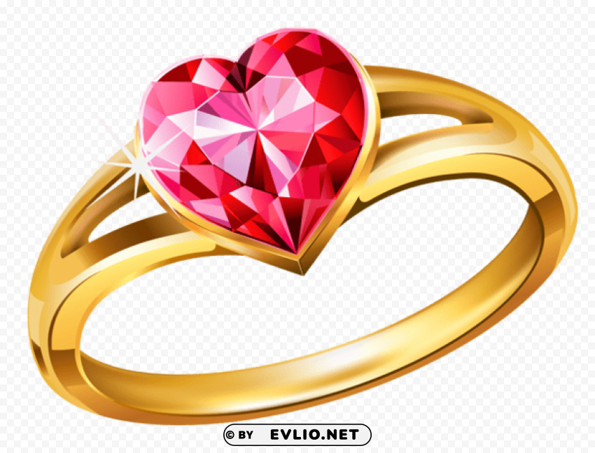 gold ring with pink diamond heart PNG files with clear backdrop collection