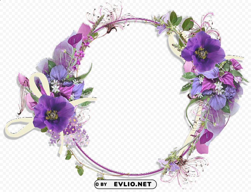 purple flower round frame Clear Background Isolated PNG Icon