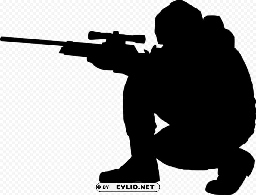 Sniper Shooter Silhouette Transparent Background PNG Isolated Art