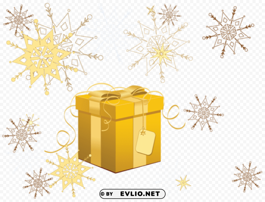 transparent yellow christmas gift with snowflakes PNG photo without watermark