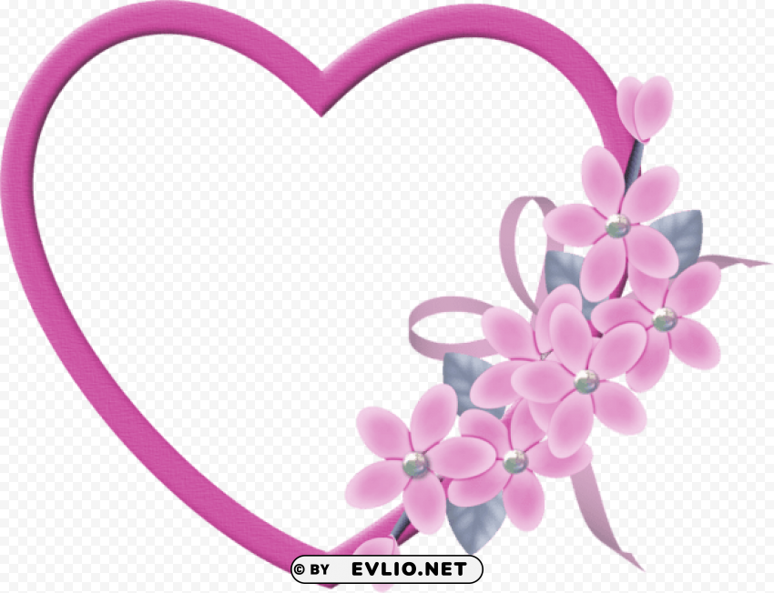 large pink heart transparent frame with pink flowers Clear image PNG
