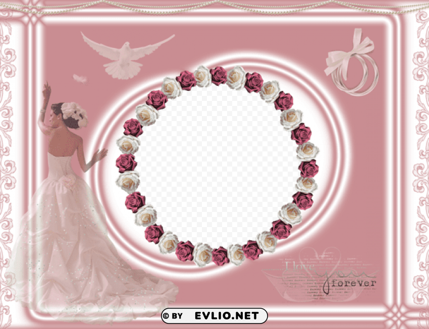 light pink wedding frame with roses Isolated Subject with Transparent PNG