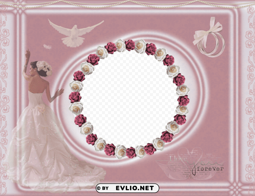 pink wedding frame with roses Isolated Subject with Clear Transparent PNG