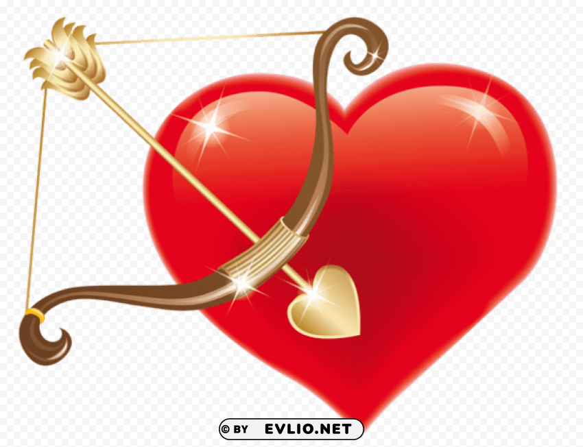 red heart with cupid bowpicture Isolated Artwork with Clear Background in PNG