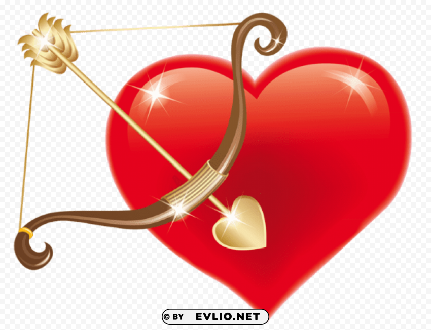 Red Heart With Cupid Bowpicture Isolated Artwork With Clear Background In PNG