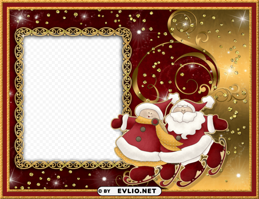 christmas red and goldframe Transparent Background PNG Isolated Character