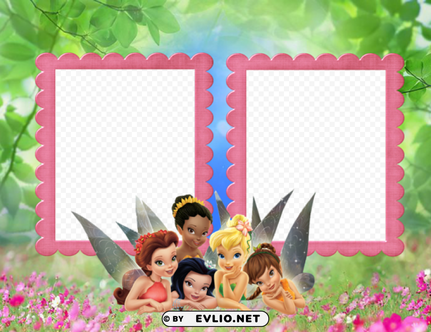 kids frame with tinkerbell fairies Isolated Element in Clear Transparent PNG