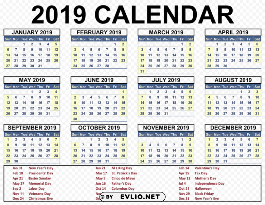 2019 Indian Calendar Clear PNG Pictures Comprehensive Bundle