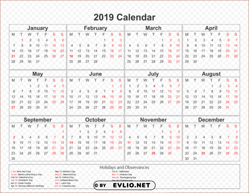 calendar 2019 s Clear PNG