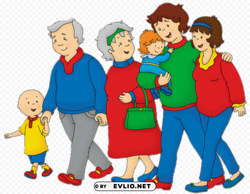 caillou with his parents and grandparents PNG Graphic Isolated on Clear Background