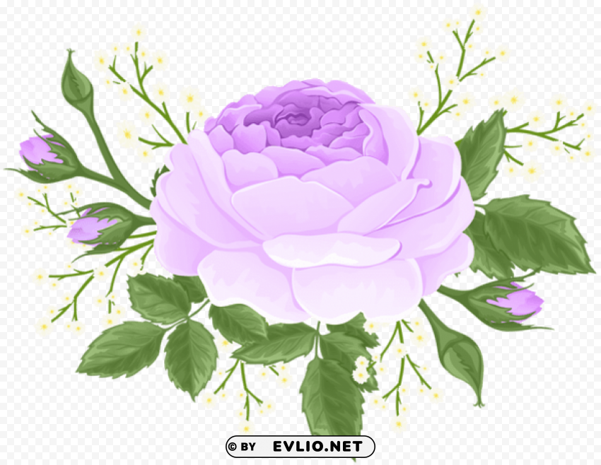 purple rose with white flowers PNG Image with Isolated Transparency