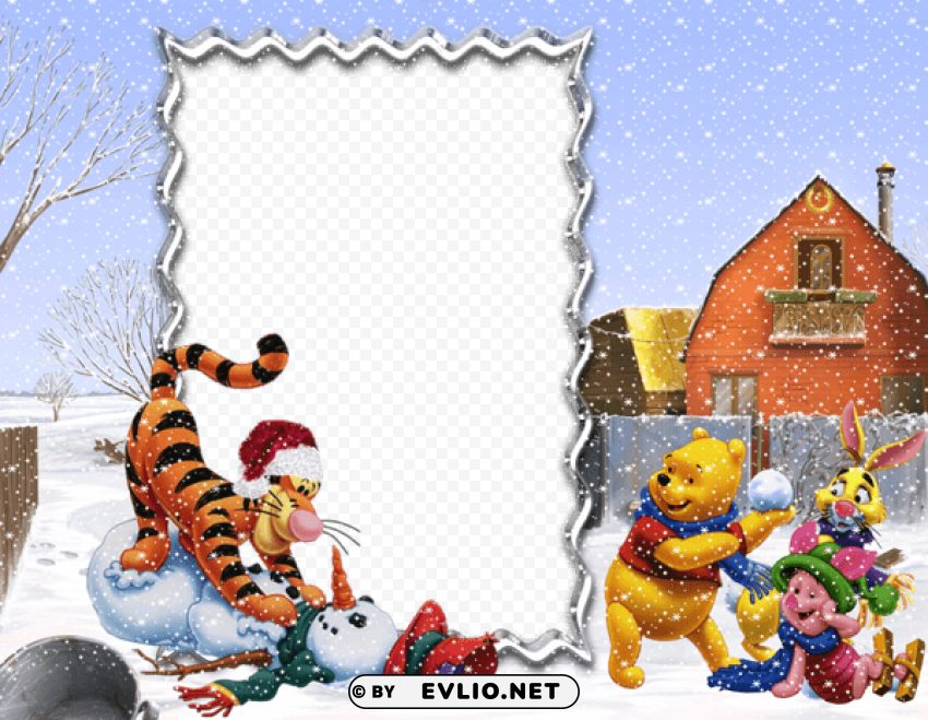 winnie the pooh and friends winter holiday kids frame PNG with transparent background for free