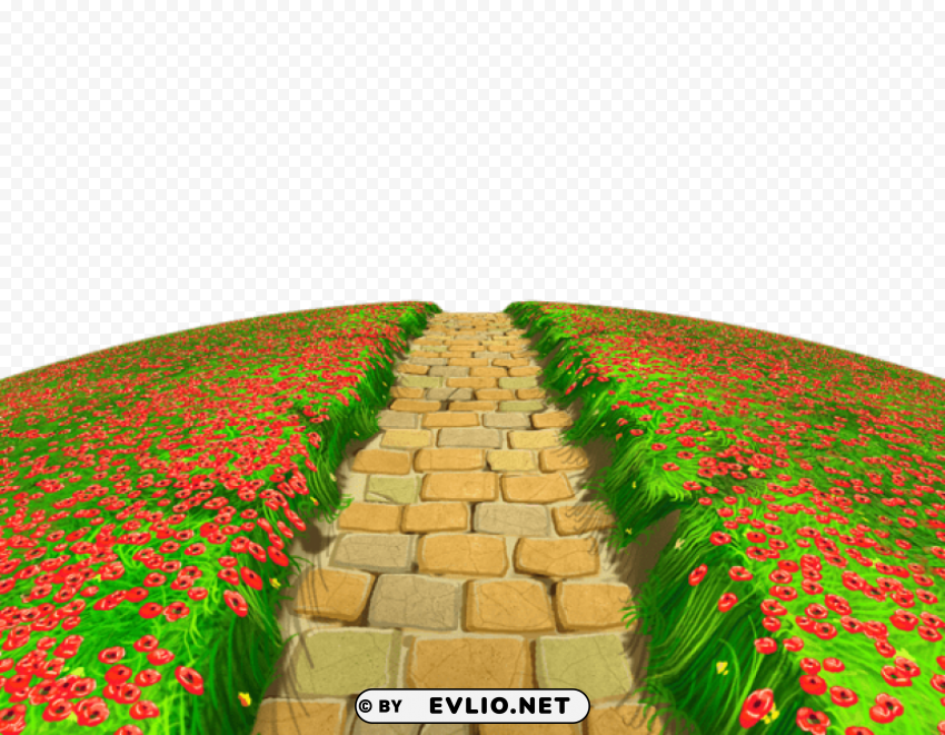 stone path with flowers ground Isolated Character on HighResolution PNG