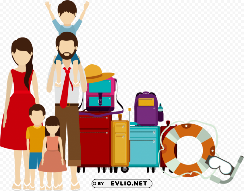 Family Travel Illustration Clear Background Isolated PNG Object