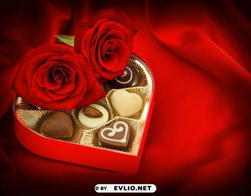 red romanticwith roses and chocolates Isolated PNG Image with Transparent Background