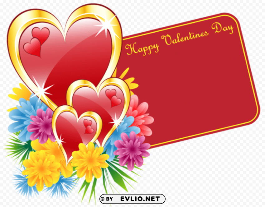 valentine card with hearts and flowers PNG Isolated Design Element with Clarity