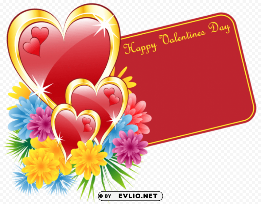 Valentine Card With Hearts And Flowers PNG Isolated Design Element With Clarity