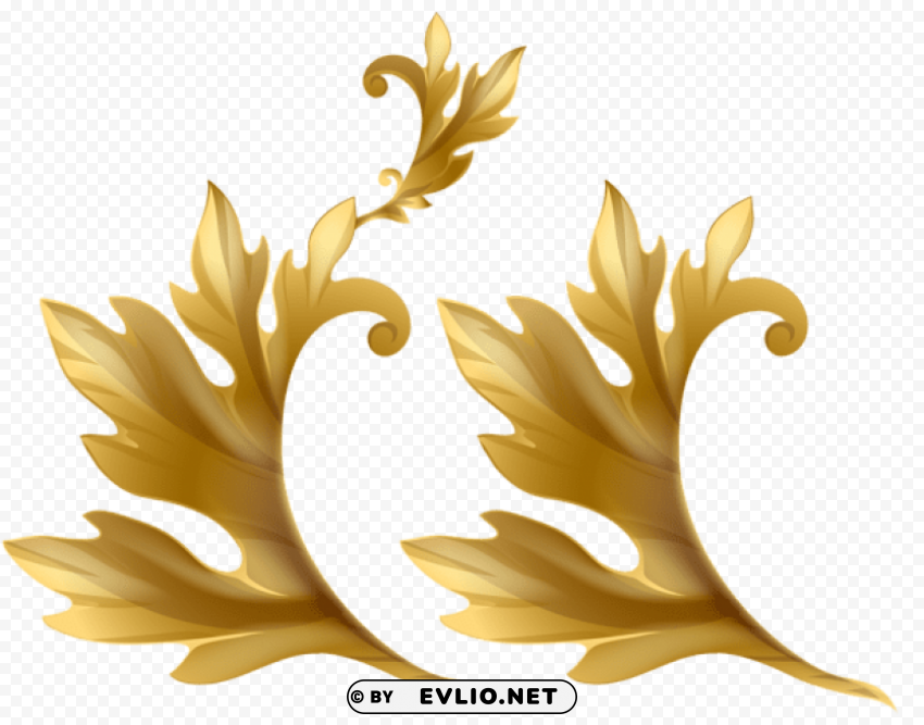 Gold Floral Elements Isolated Subject With Clear PNG Background