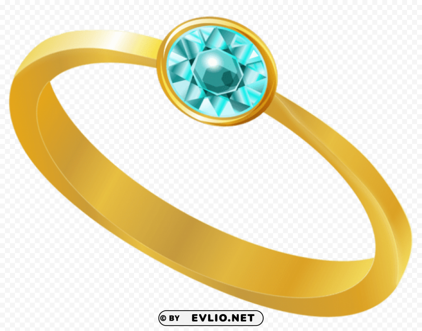 golden ring with blue diamond Isolated Object on Transparent Background in PNG