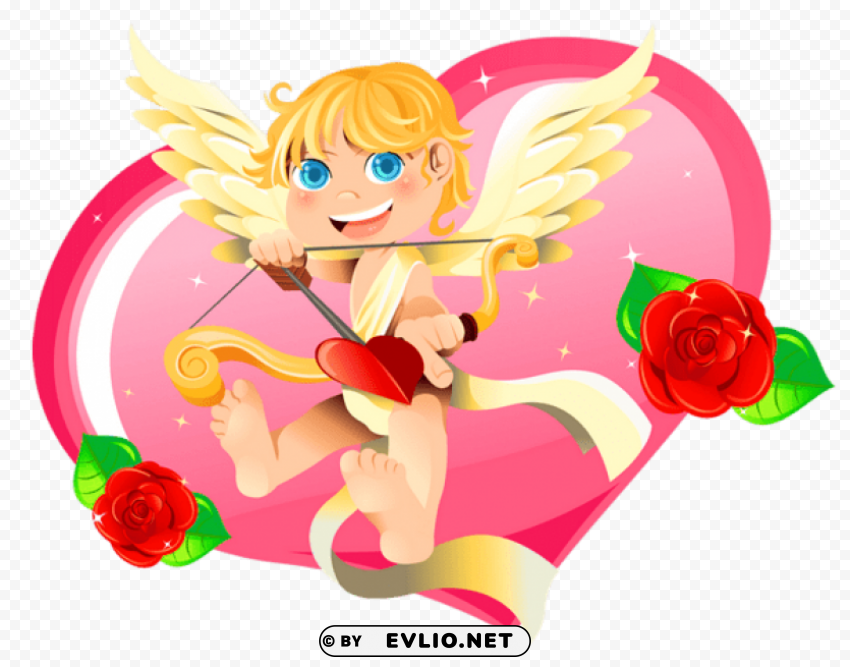 valentine cupid with heart decor Isolated Element with Clear PNG Background