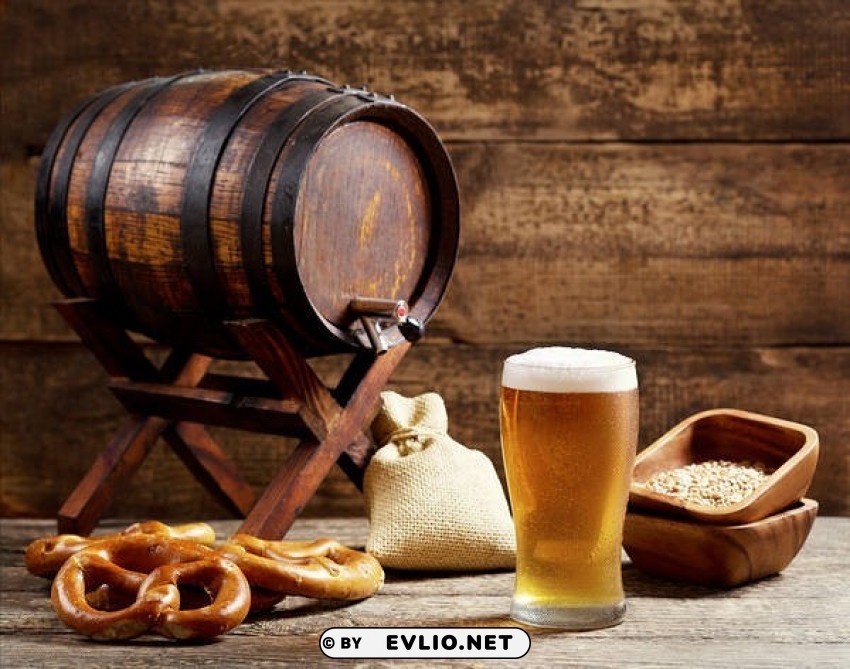 beer and wooden barrel PNG clipart