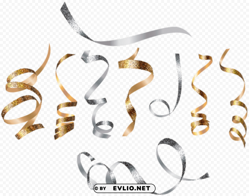 gold silver curly ribbons transparent Clean Background Isolated PNG Object clipart png photo - 0edb34b3