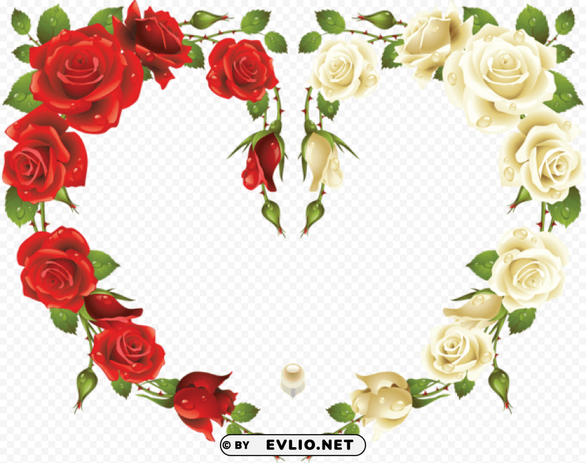 Large Heart Frame With Red And White Roses Transparent PNG Photos For Projects