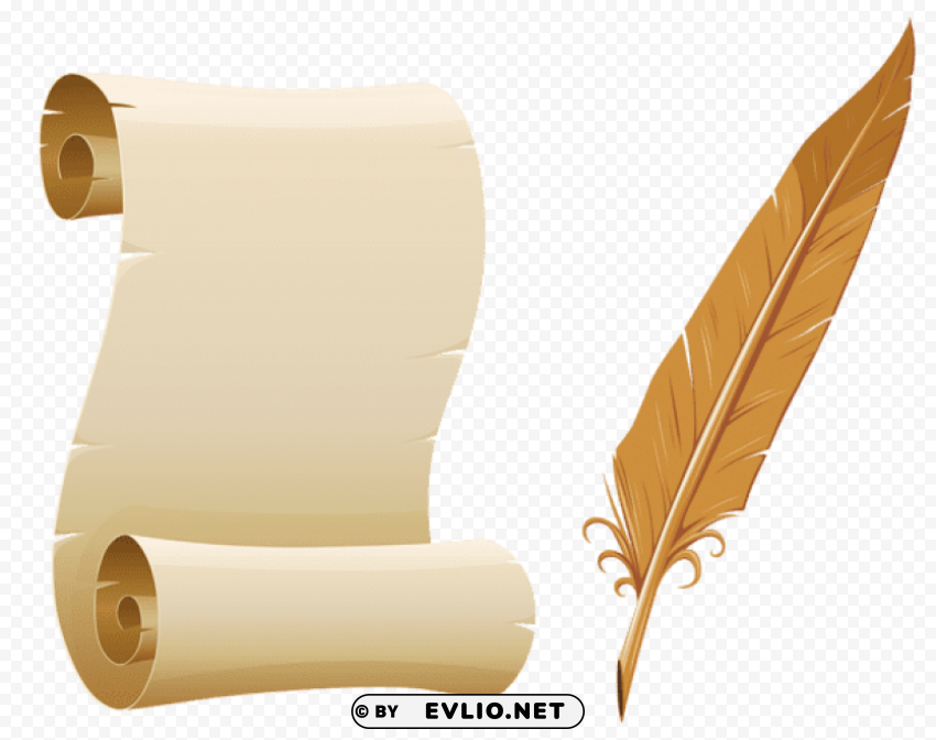 scrolled paper and quill pen PNG high resolution free