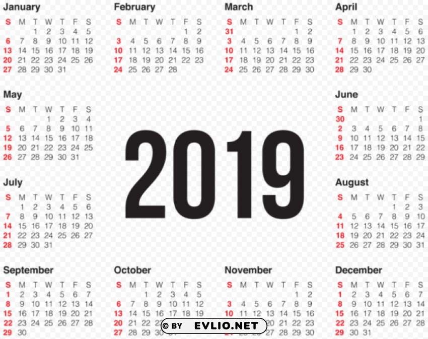 2019 transparent calendar PNG files with clear backdrop collection