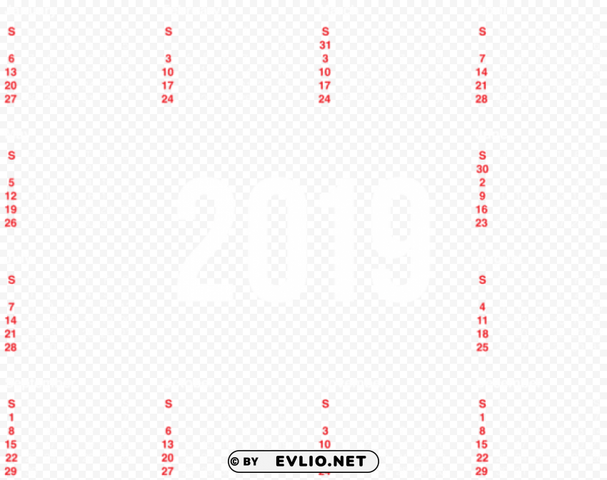 2019 transparent white calendar PNG files with clear background