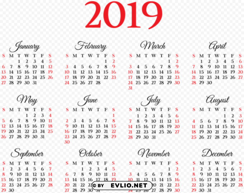 2019 Calendar Isolated Subject On HighQuality Transparent PNG