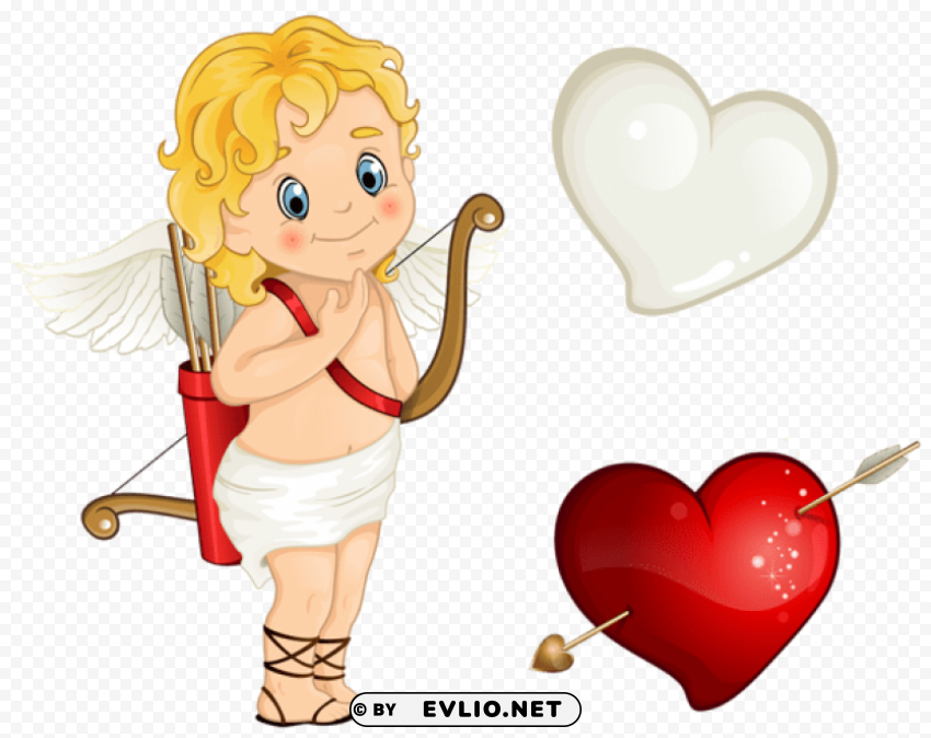 Beautiful Cupid With Hearts Isolated Element With Transparent PNG Background