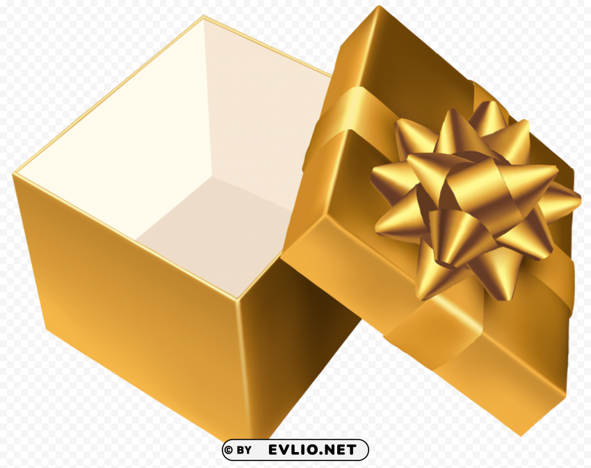 gold open gift Isolated Object on Transparent Background in PNG