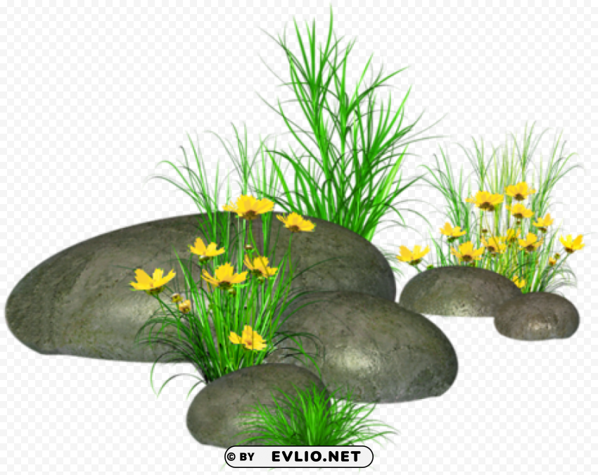 stone with grass Isolated Artwork in HighResolution Transparent PNG