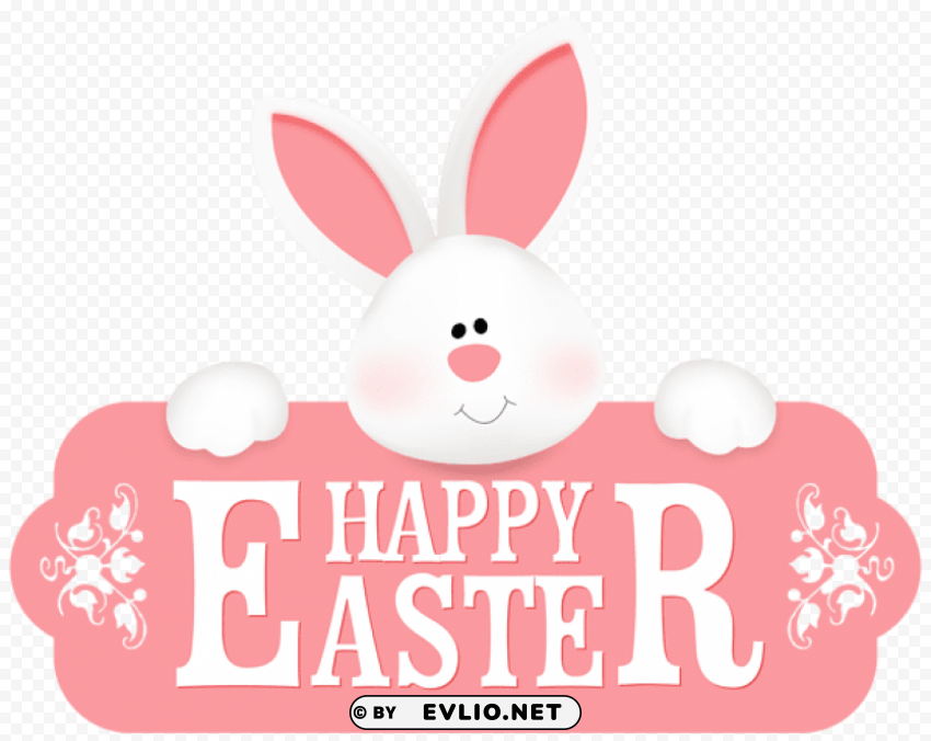 happy easter with bunny Transparent PNG Graphic with Isolated Object