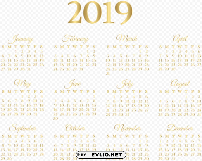 2019 calendar gold Isolated Subject on HighResolution Transparent PNG
