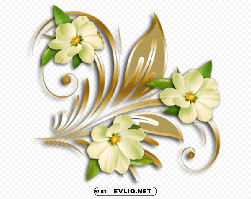 yellow flowers gold ornament PNG Image with Isolated Graphic