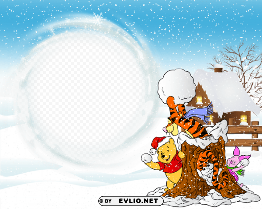 Christmas Frame With Winnie The Pooh Transparent Background Isolated PNG Illustration