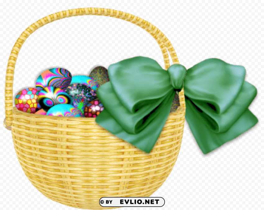 easter basket with green ribbon PNG Image with Transparent Isolation